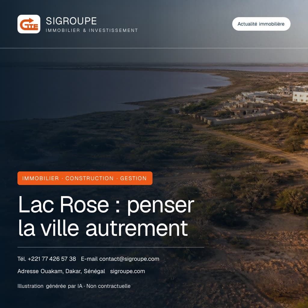 Paysage du Lac Rose avec un aménagement résidentiel discret au Sénégal